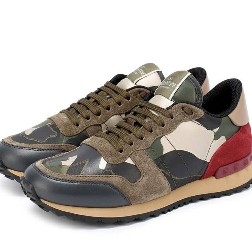 Valentino Camouflage Sneakers with Red Accent